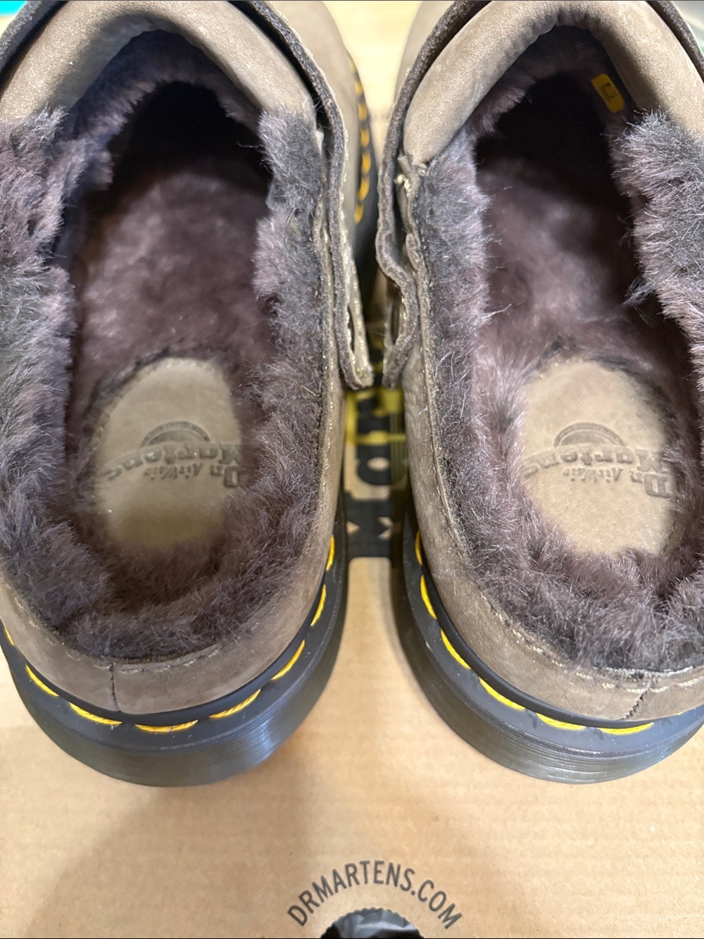 Dr. Martens  Brown Suede Buckle Clog with Yellow Stitching - Picture 5 of 6